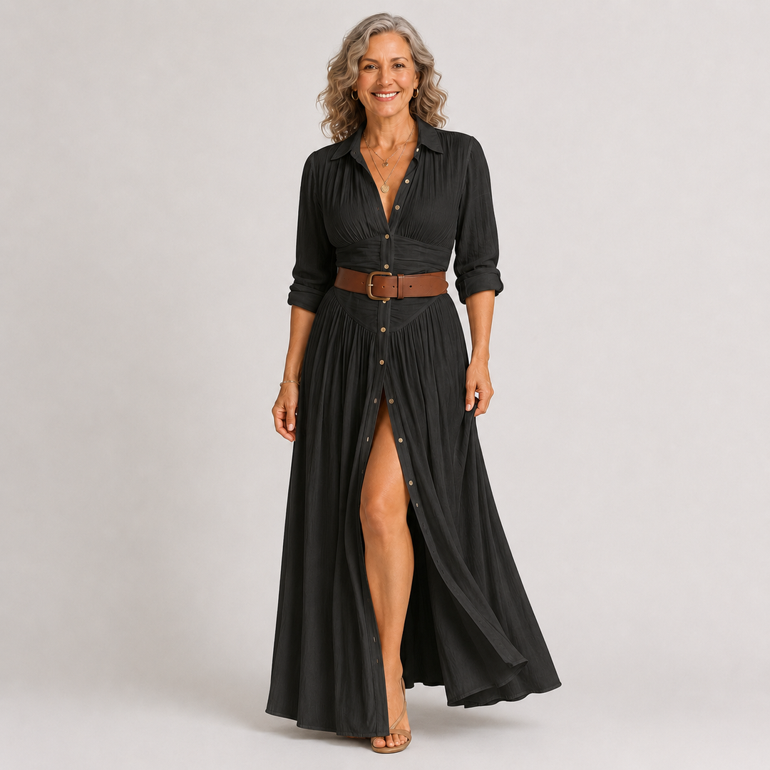Éléonore | Robe maxi longue avec col noté femme