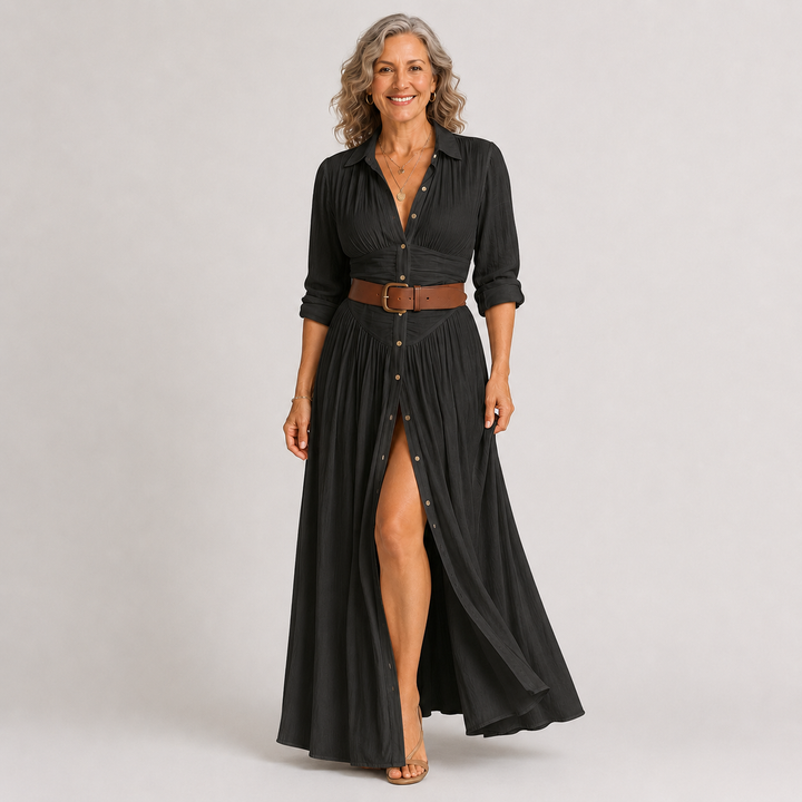 Éléonore | Robe maxi longue avec col noté femme