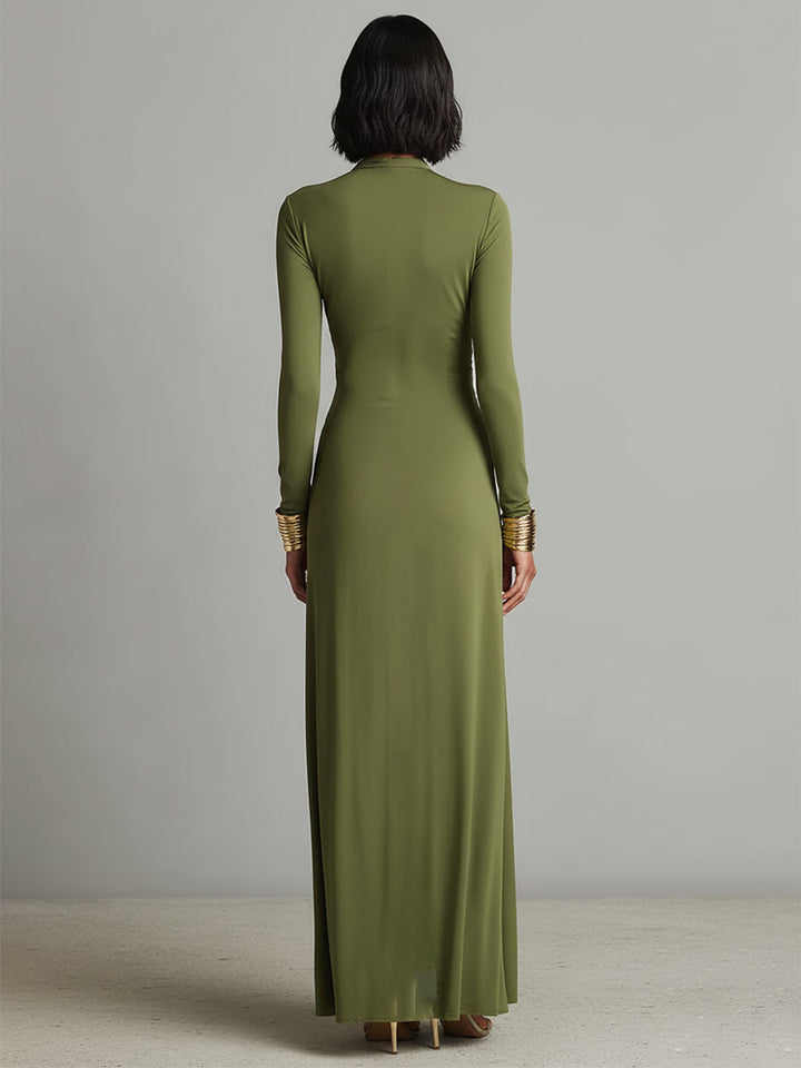 Charlotte | Robe Maxi en Soie Olive avec Décolleté en V Profond Femme