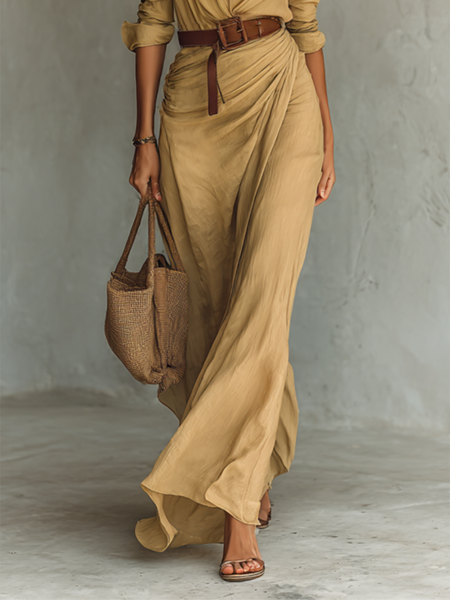 Fleur | Robe Longue avec Revers et Manches Longues Femme