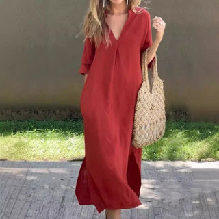 Elena | Robe maxi femme col V à manches longues