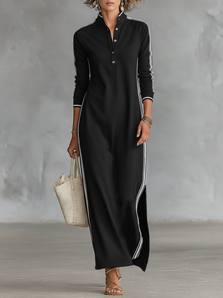 Geneviève | Robe Maxi en Sweat avec Col à Boutons Femme