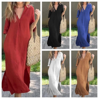 Elena | Robe maxi femme col V à manches longues