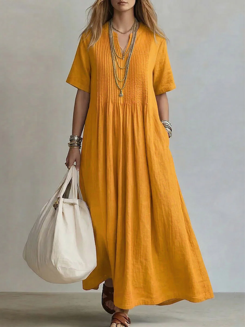 Livia — Robe longue femme à plis élégante