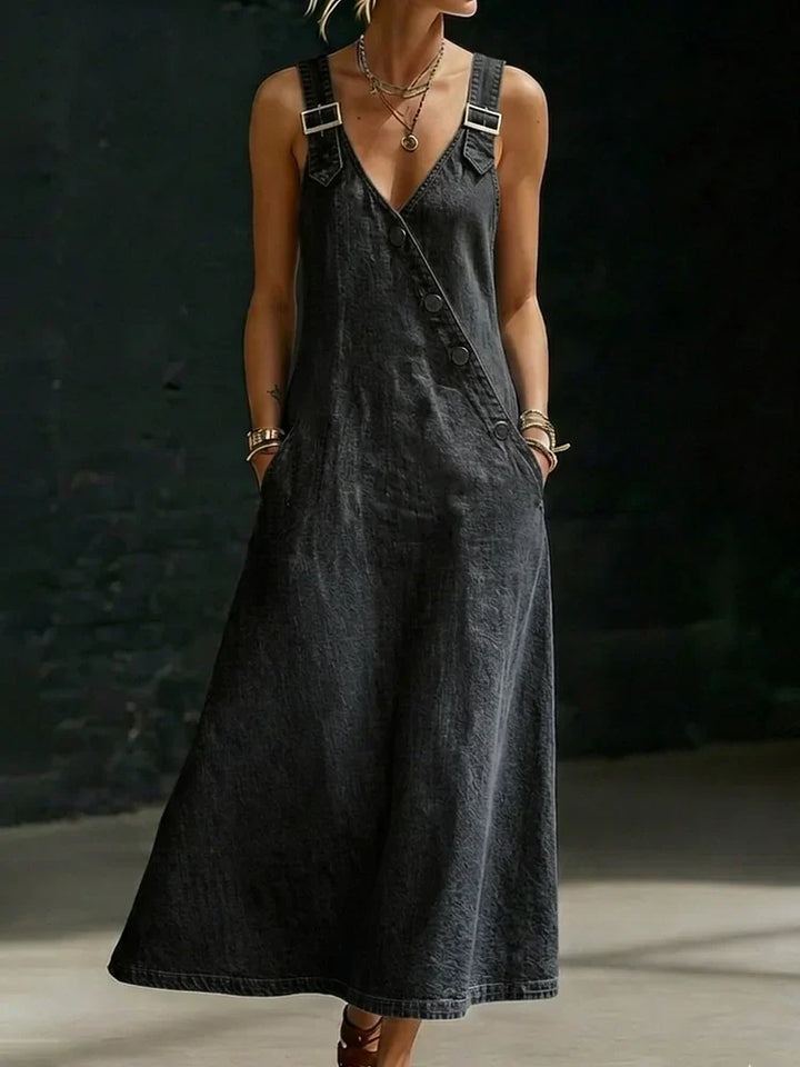 Vera™ – La robe longue en denim boutonné, ample et facile à vivre