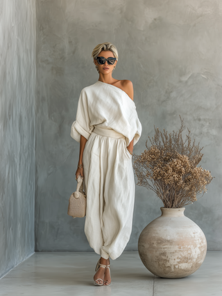 Lisa | Ensemble femme chic épaules dénudées et pantalon fuselé
