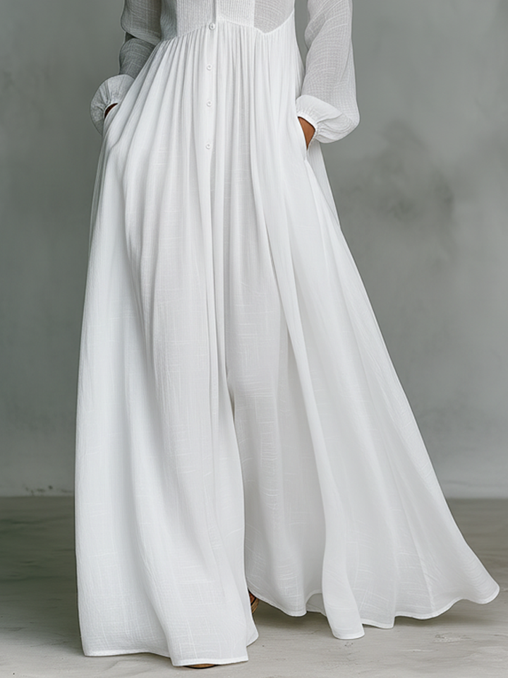 Noémie | Robe Maxi en Lin avec Détails Patchwork et Col Haut Femme
