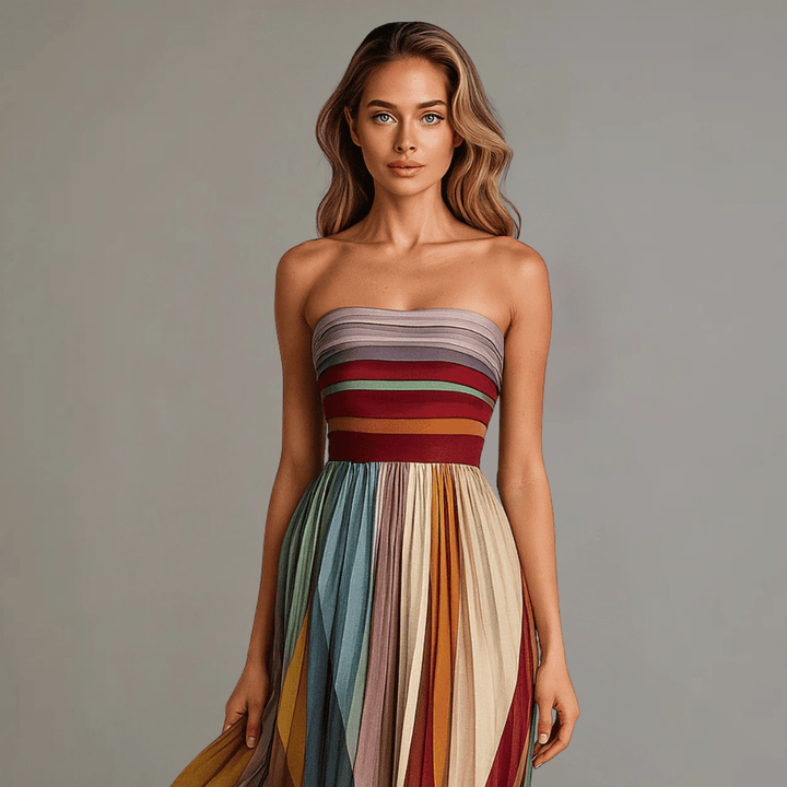 Camille | Robe Longue Colorée à Panneaux Sans Manches Femme