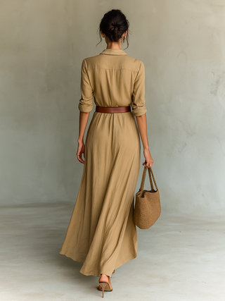 Fleur | Robe Longue avec Revers et Manches Longues Femme