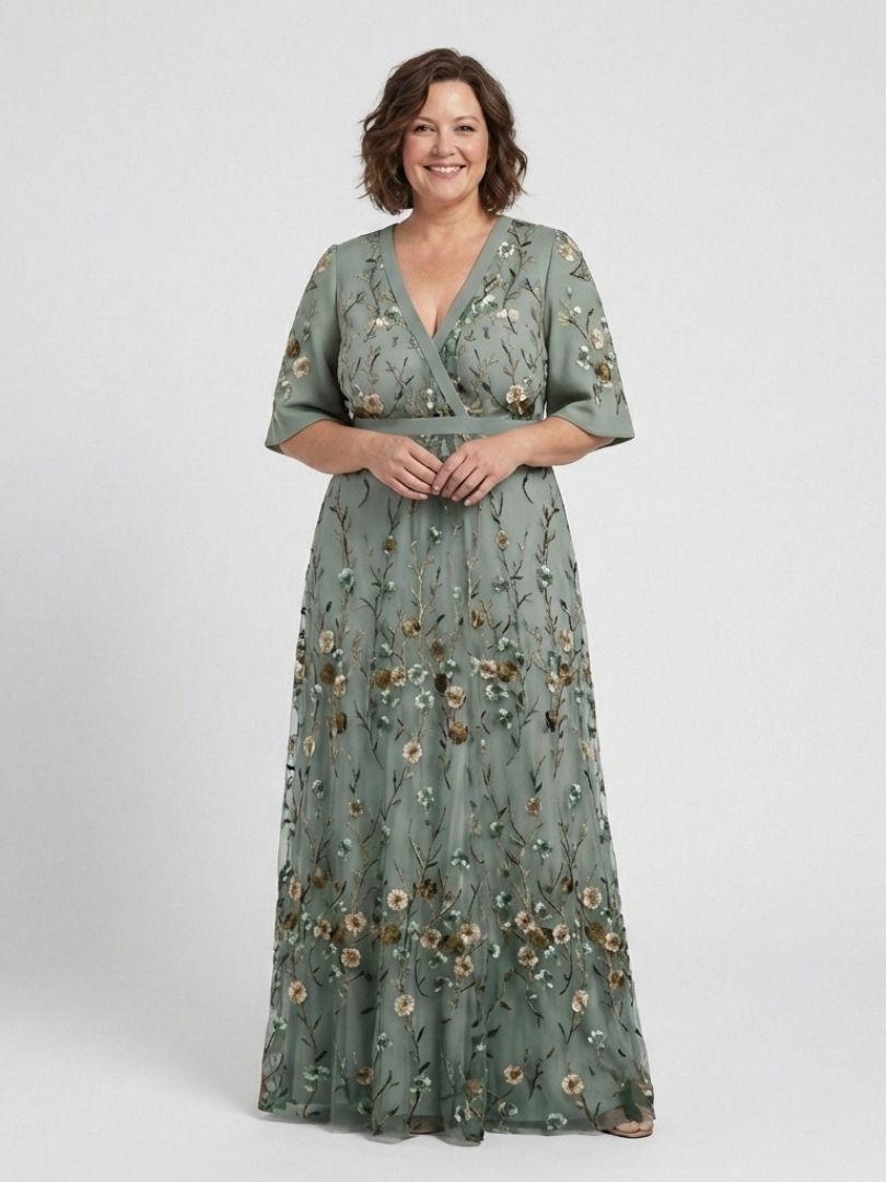 Amélie | Robe maxi à fleurs à col V et manches courtes femme