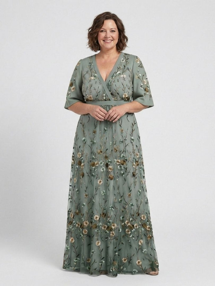Amélie | Robe maxi à fleurs à col V et manches courtes femme