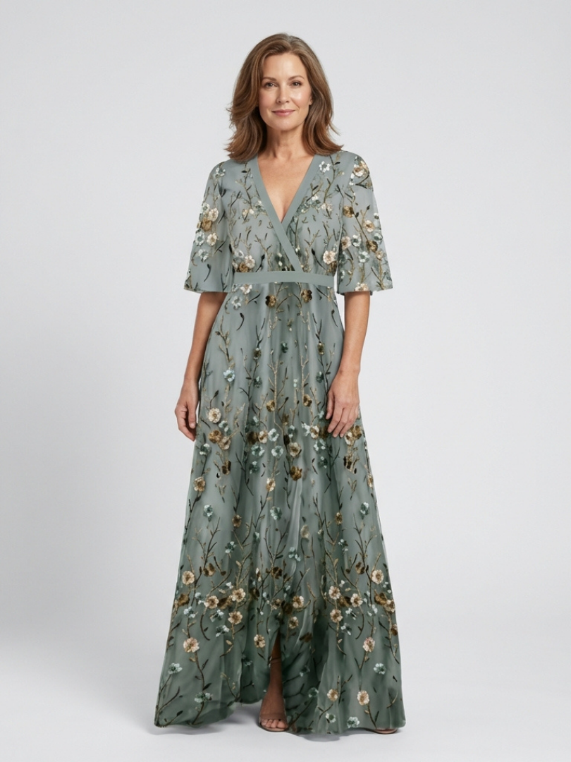 Amélie | Robe maxi à fleurs à col V et manches courtes femme