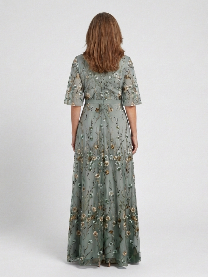 Amélie | Robe maxi à fleurs à col V et manches courtes femme
