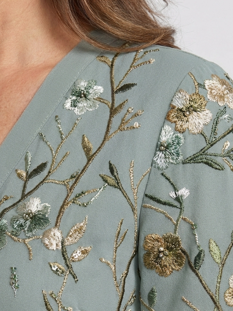 Amélie | Robe maxi à fleurs à col V et manches courtes femme