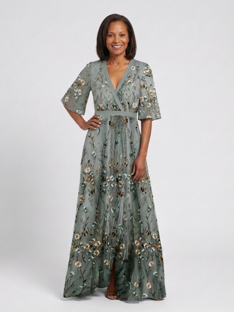 Amélie | Robe maxi à fleurs à col V et manches courtes femme