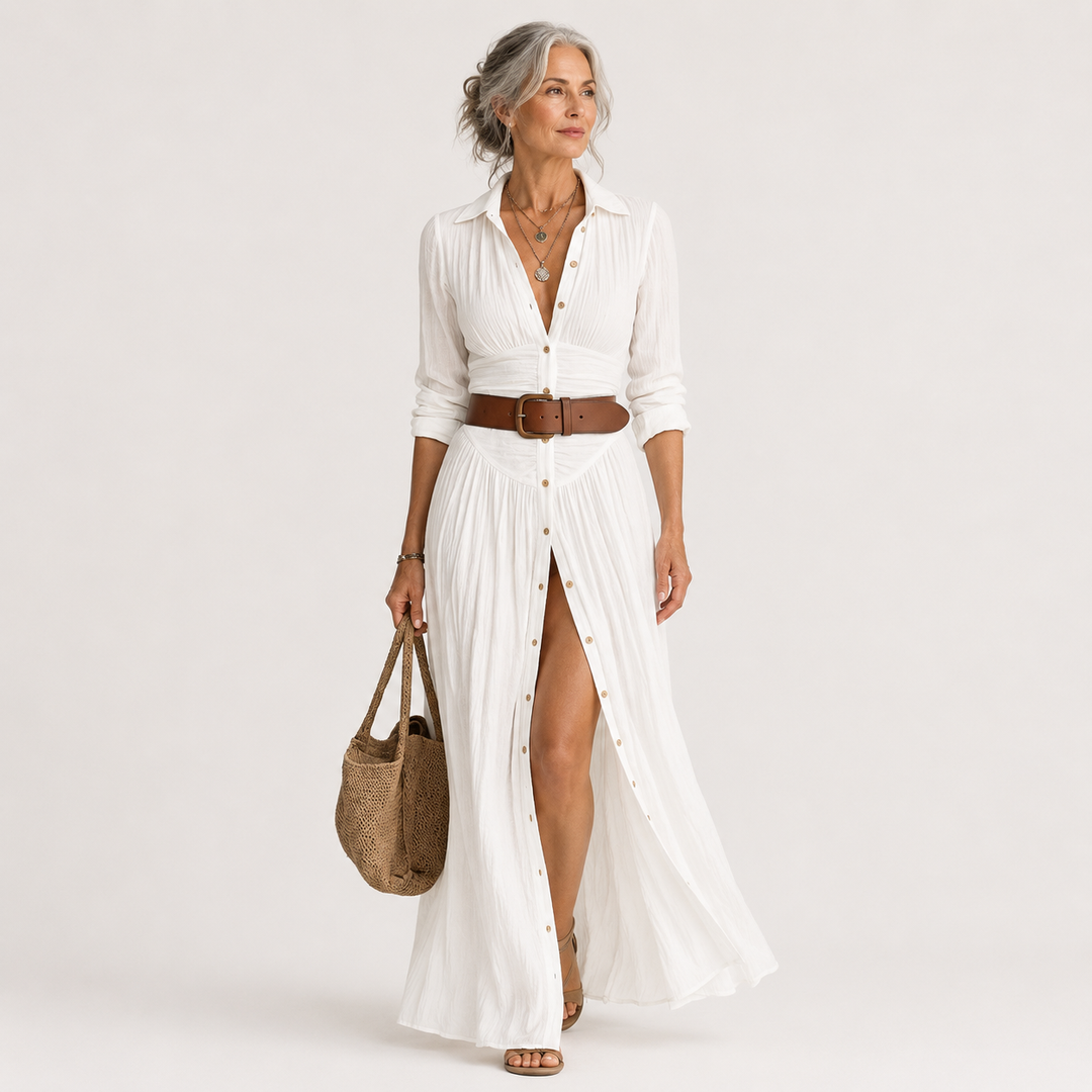 Éléonore | Robe maxi longue avec col noté femme