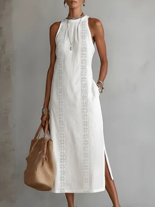 Jimena | Robe midi sans manches à col mao femme