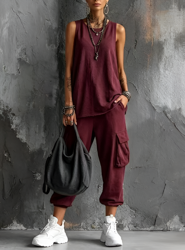 Lara | Ensemble femme décontracté avec pantalon large et poches