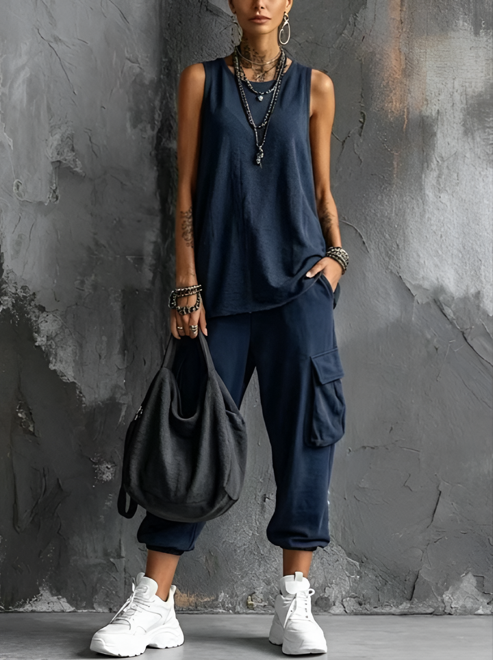 Lara | Ensemble femme décontracté avec pantalon large et poches