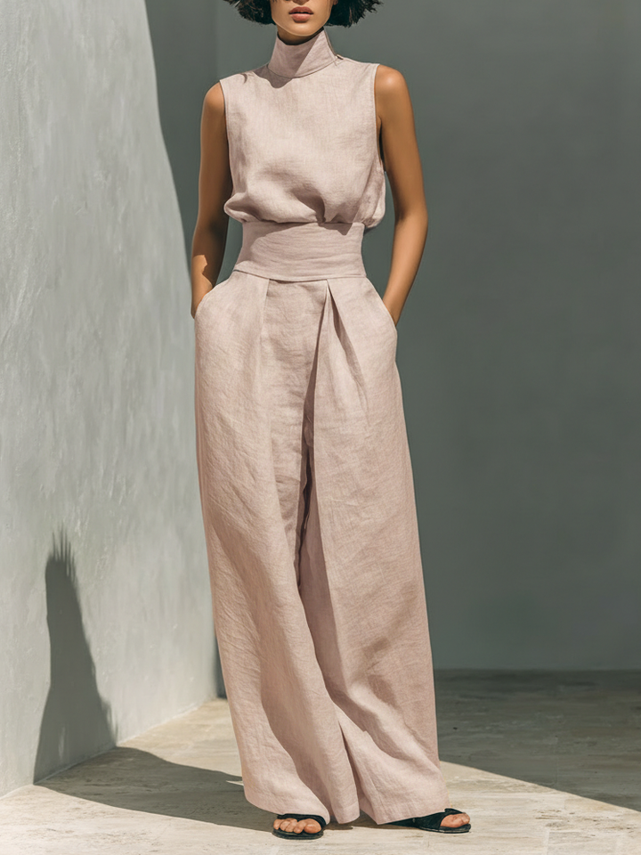 Paulette | Ensemble Élégant en Lin à Jambes Larges Femme
