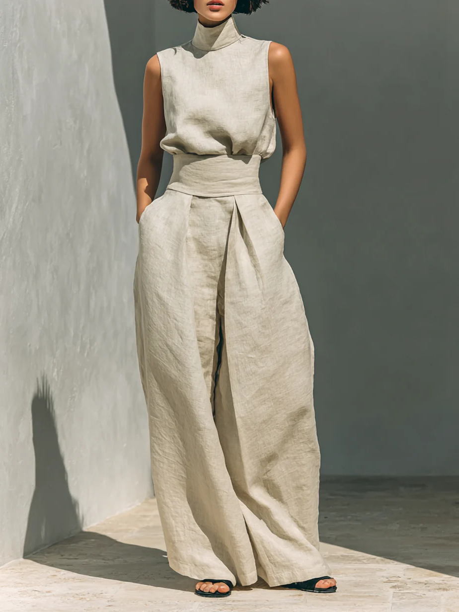 Paulette | Ensemble Élégant en Lin à Jambes Larges Femme