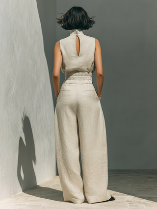 Paulette | Ensemble Élégant en Lin à Jambes Larges Femme