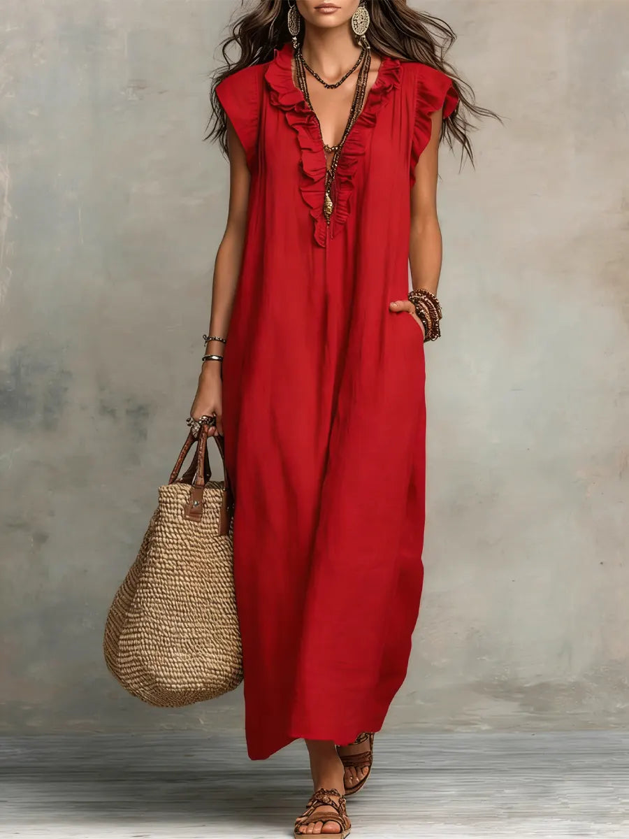 Corin - Robe maxi en lin bohème femme