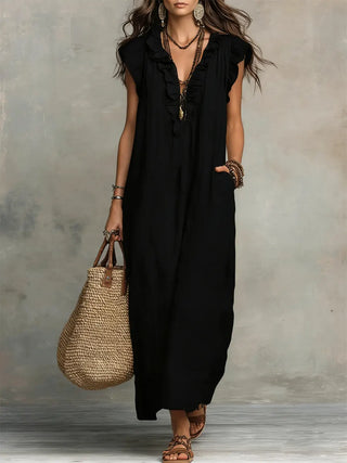 Corin - Robe maxi en lin bohème femme