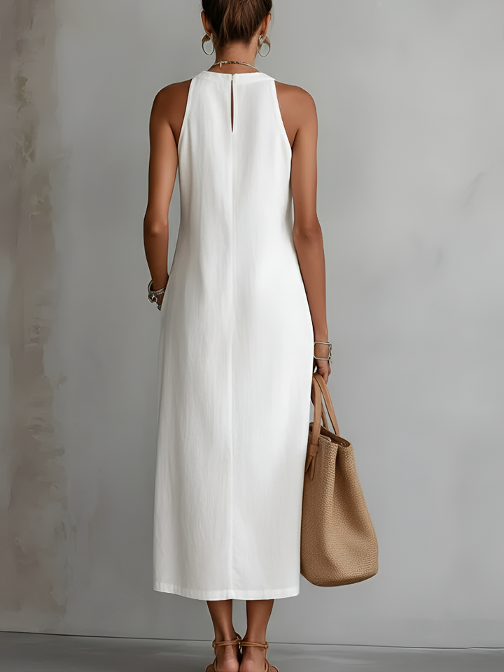 Jimena | Robe midi sans manches à col mao femme