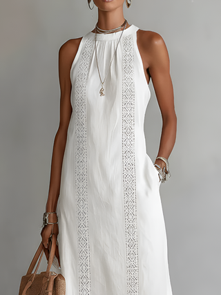 Jimena | Robe midi sans manches à col mao femme