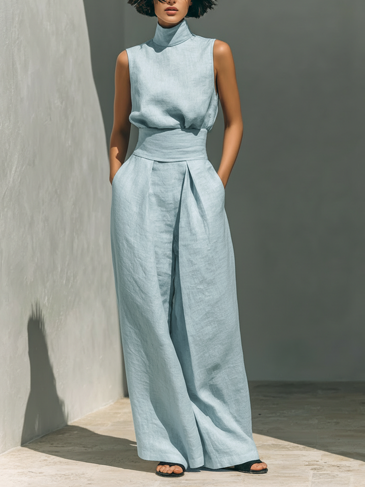 Paulette | Ensemble Élégant en Lin à Jambes Larges Femme