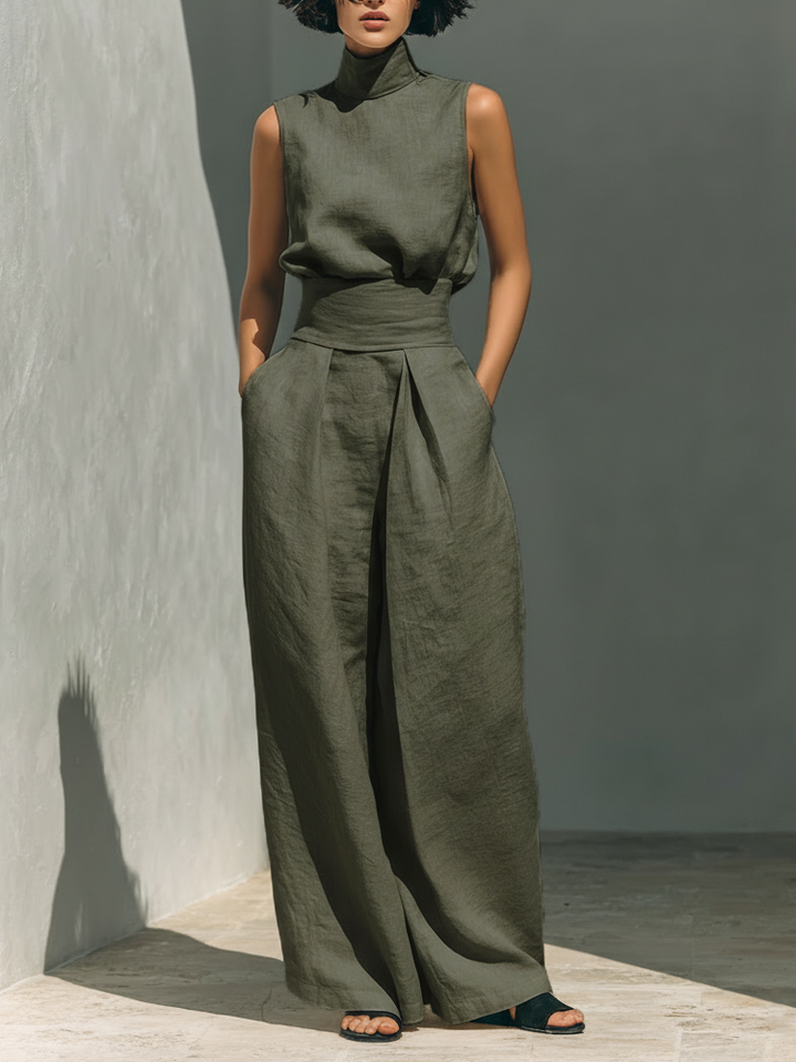Paulette | Ensemble Élégant en Lin à Jambes Larges Femme