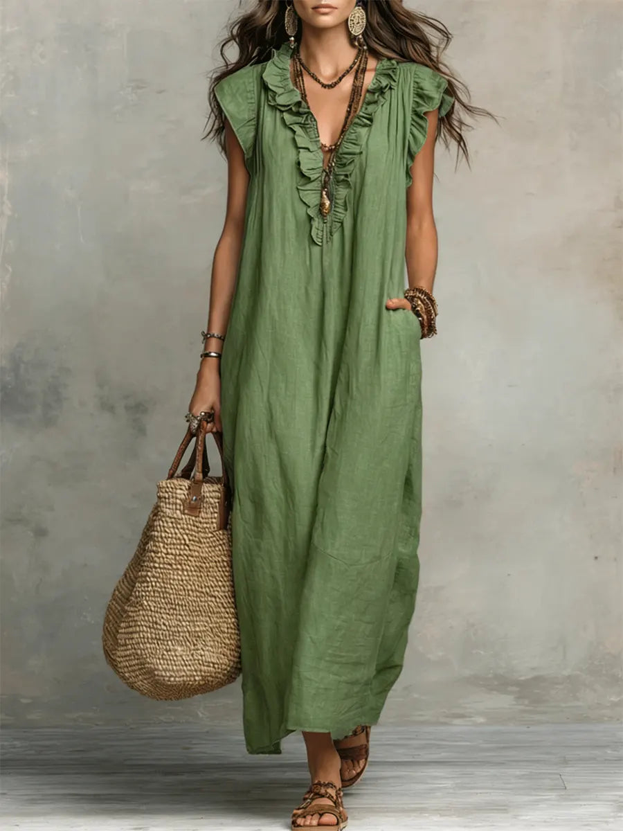 Corin - Robe maxi en lin bohème femme