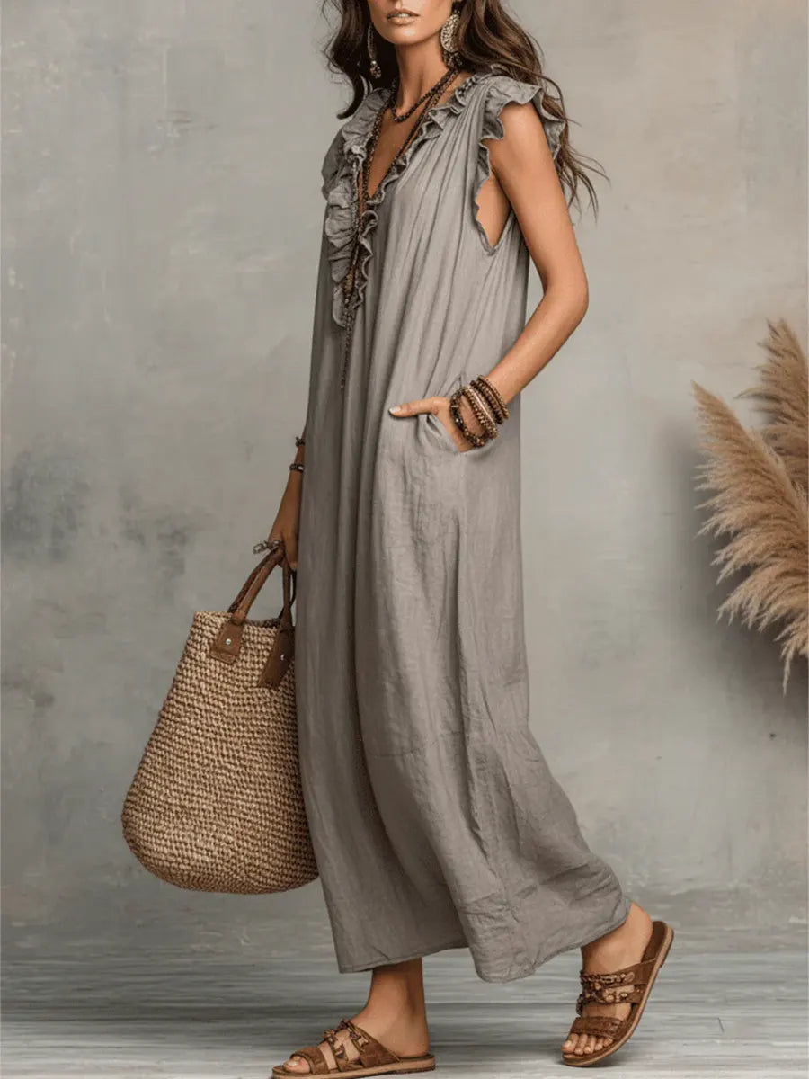 Corin - Robe maxi en lin bohème femme