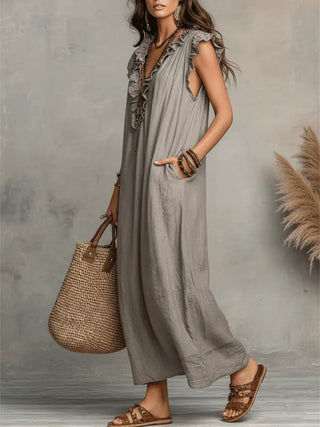 Corin - Robe maxi en lin bohème femme
