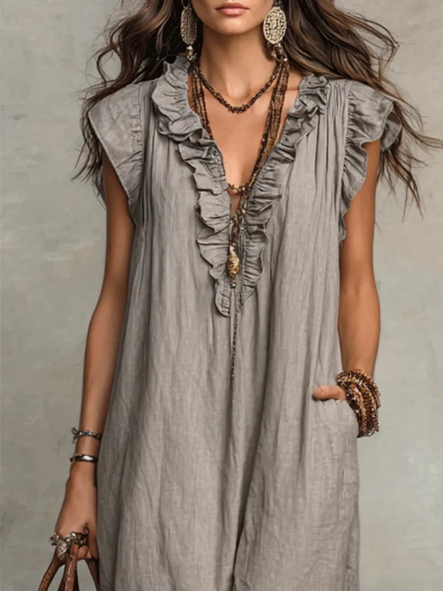 Corin - Robe maxi en lin bohème femme
