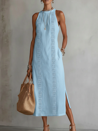 Jimena | Robe midi sans manches à col mao femme