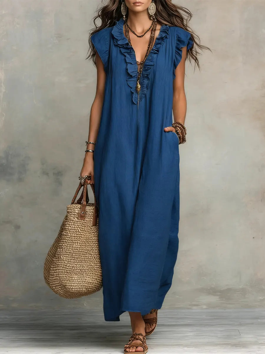 Corin - Robe maxi en lin bohème femme