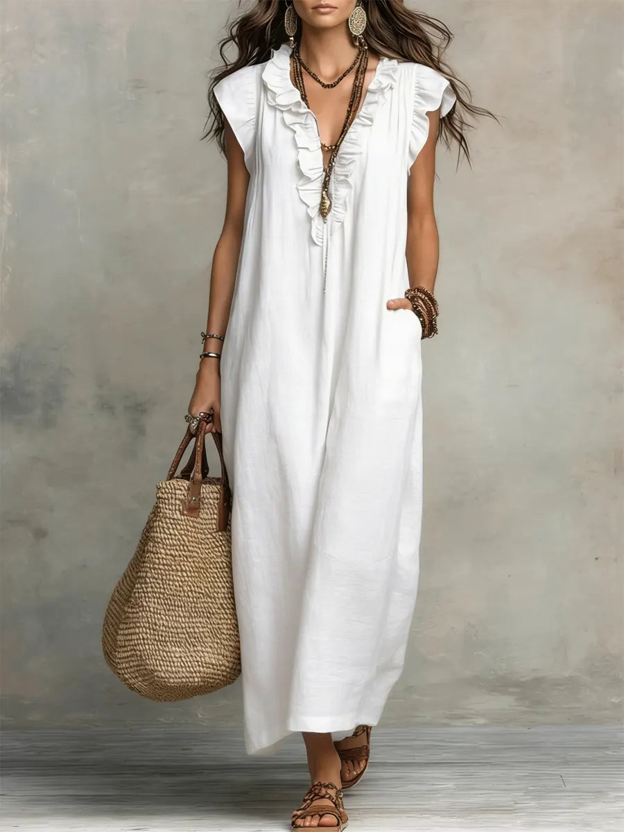 Corin - Robe maxi en lin bohème femme