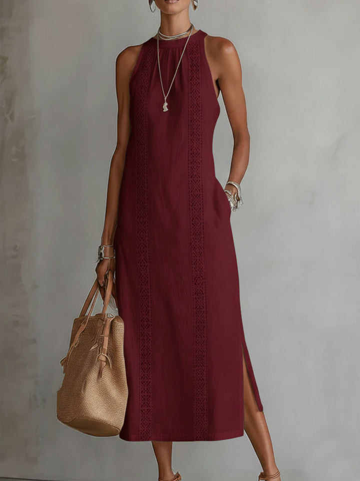Jimena | Robe midi sans manches à col mao femme