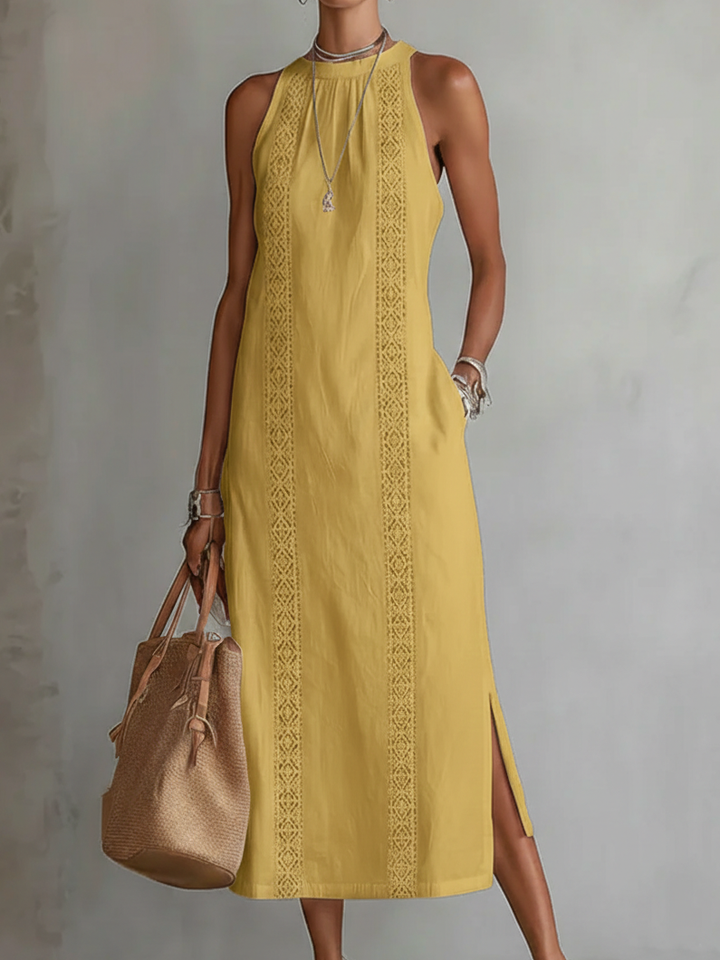 Jimena | Robe midi sans manches à col mao femme