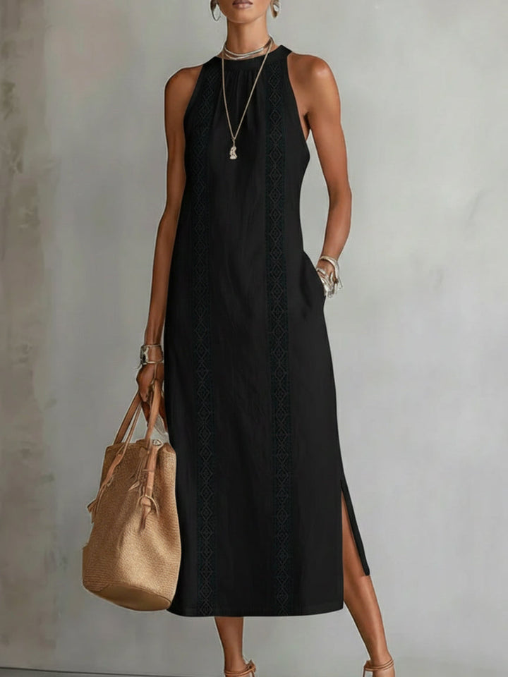 Jimena | Robe midi sans manches à col mao femme