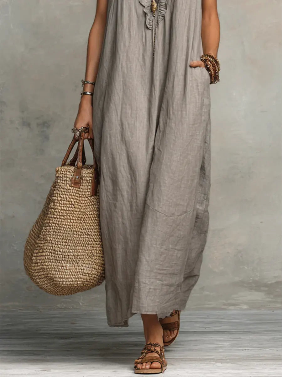 Corin - Robe maxi en lin bohème femme