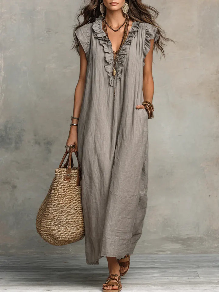 Corin - Robe maxi en lin bohème femme
