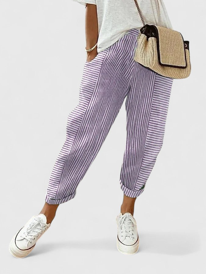 Inès | Pantalon jogger femme rayé moderne